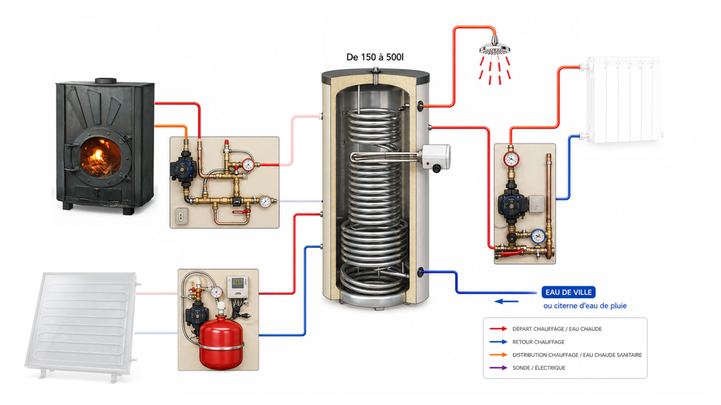 Système solaire combiné 500L + poêle Odyssey à fabriquer