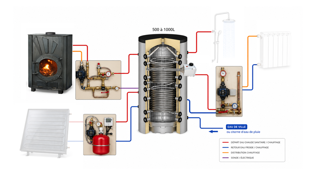 Système solaire combiné 1500L + poêle Odyssey à fabriquer