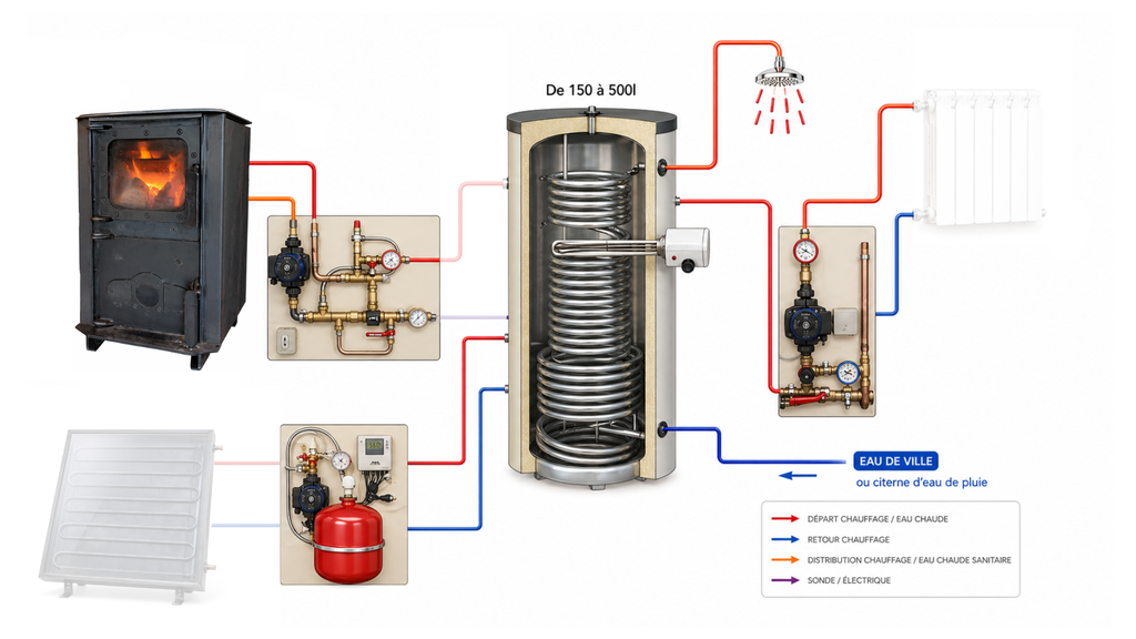 Système solaire combiné 200L + poêle Tinylus à fabriquer