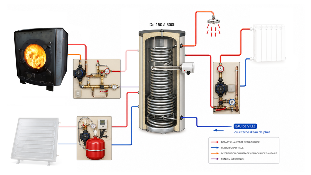 Système solaire combiné 300L + poêle Julius à fabriquer